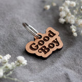Good Boy Badge Style Engraved Wooden Pet Tag Cherry