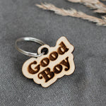 Good Boy Badge Style Engraved Wooden Pet Tag