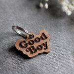 Good Boy Badge Style Engraved Wooden Pet Tag