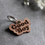 Good Boy Badge Style Engraved Wooden Pet Tag