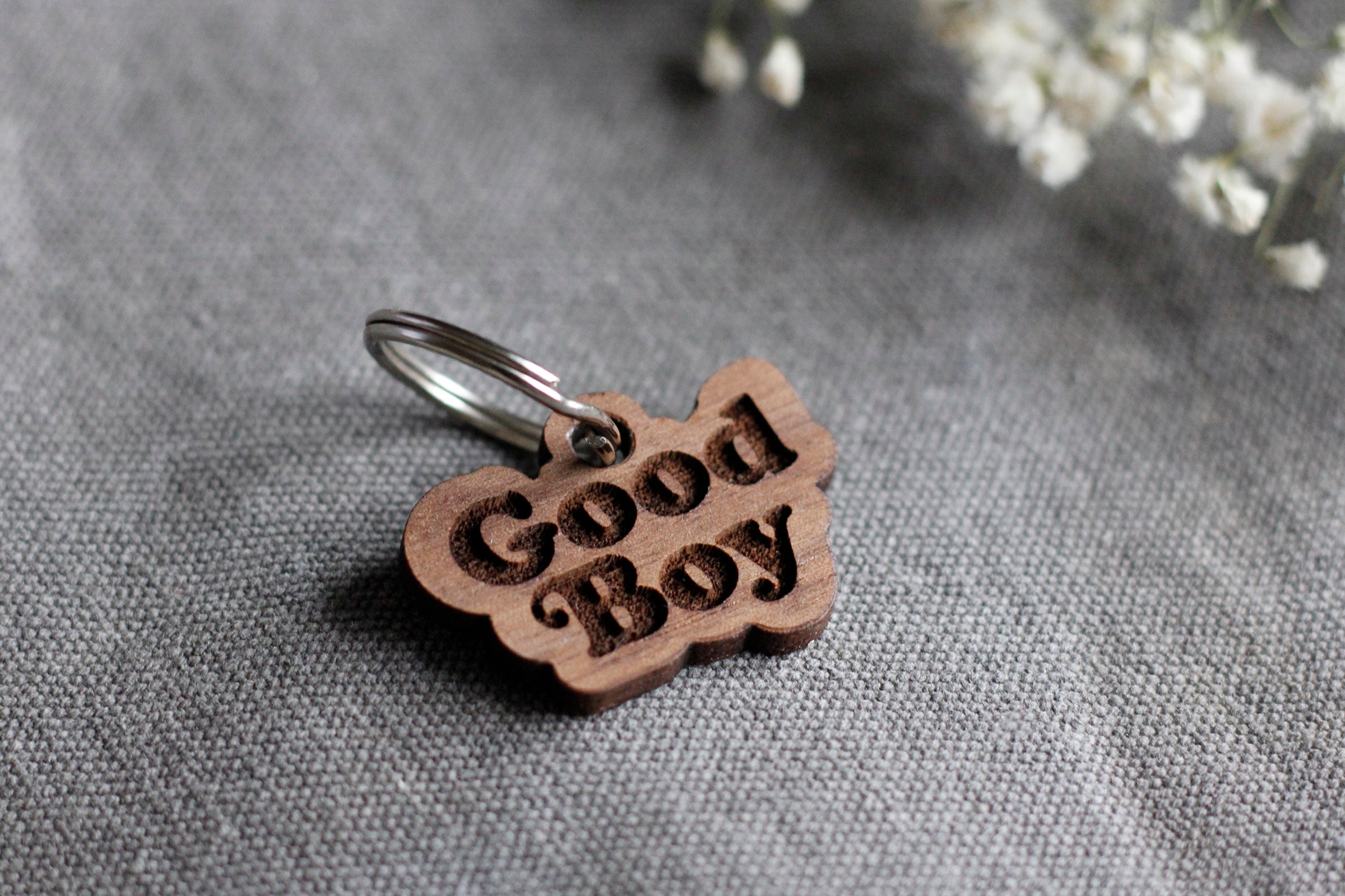 Good Boy Badge Style Engraved Wooden Pet Tag