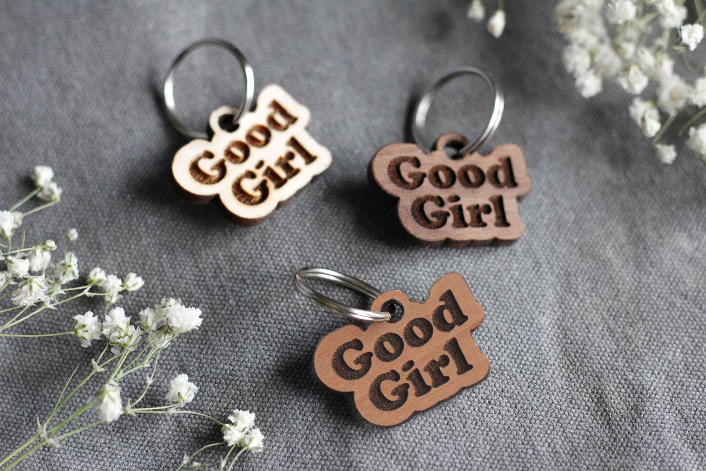 Good Girl Badge Style Engraved Wooden Pet Tag