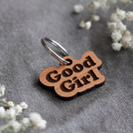 Good Girl Badge Style Engraved Wooden Pet Tag cherry
