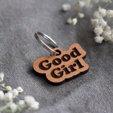 Good Girl Badge Style Engraved Wooden Pet Tag cherry