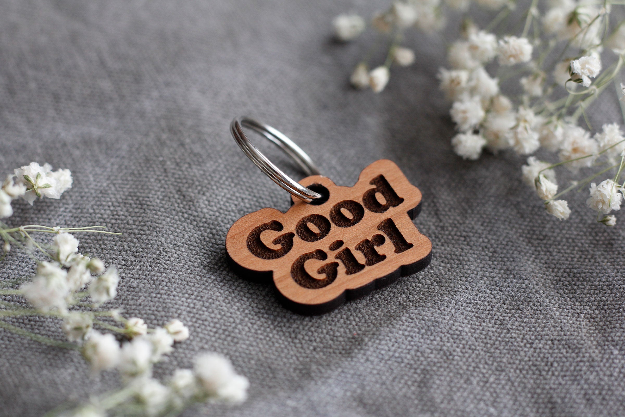 Good Girl Badge Style Engraved Wooden Pet Tag cherry