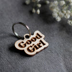 Good Girl Badge Style Engraved Wooden Pet Tag