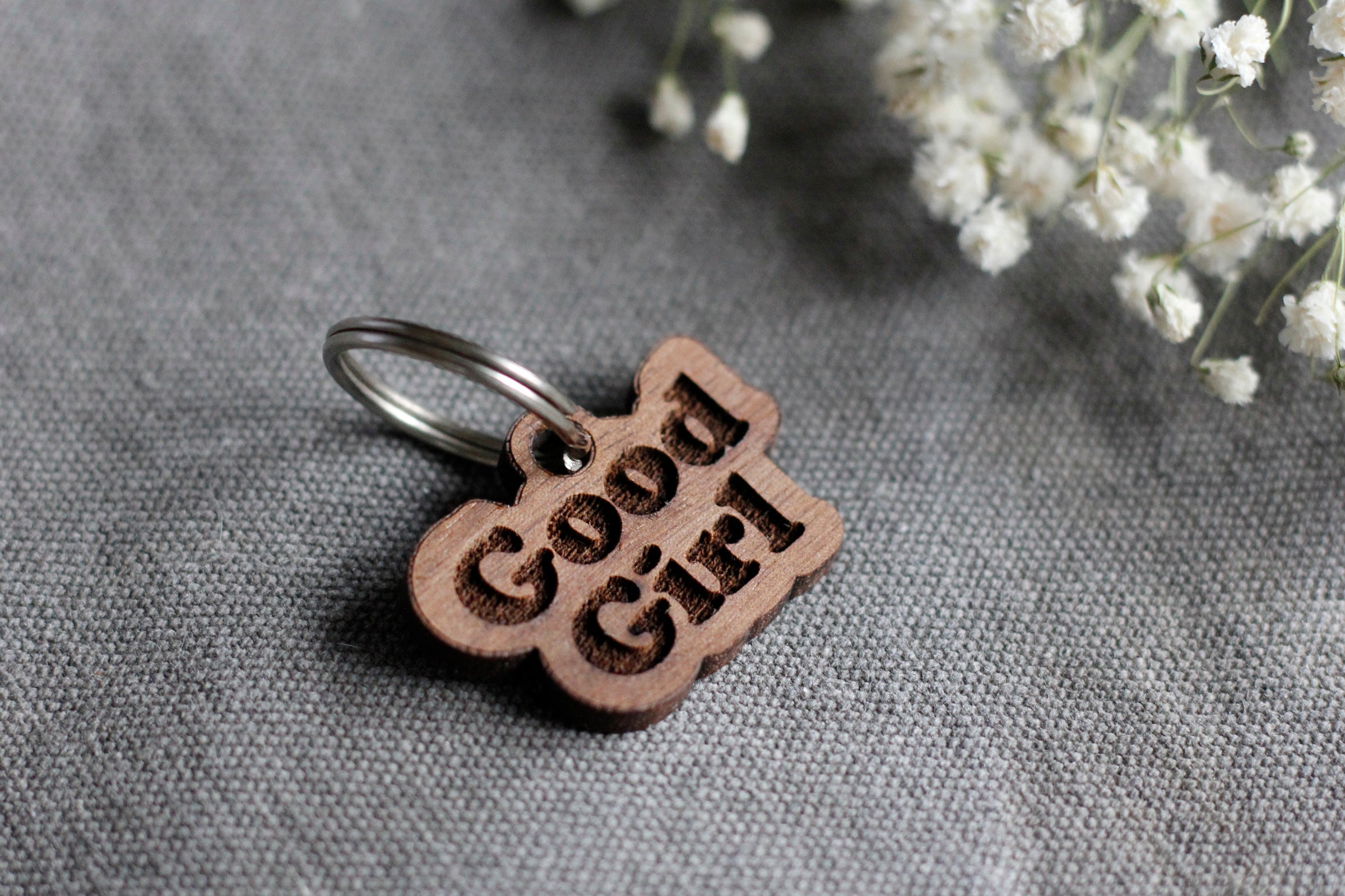 Good Girl Badge Style Engraved Wooden Pet Tag