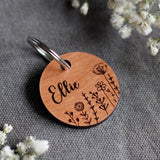 Flowers Wooden Dog ID Tag  FRONT: Engraved Dog Name & Flowers BACK: Your telephone number (optional)