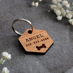 Hexagon Wooden Pet ID Tag with Bone Icon