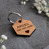 Hexagon Wooden Pet ID Tag with Heart Icon