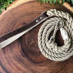 Hemp Rope Dog Leash with Brown Cork Leather Handle