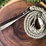Hemp Rope Dog Leash with Brown Cork Leather Handle