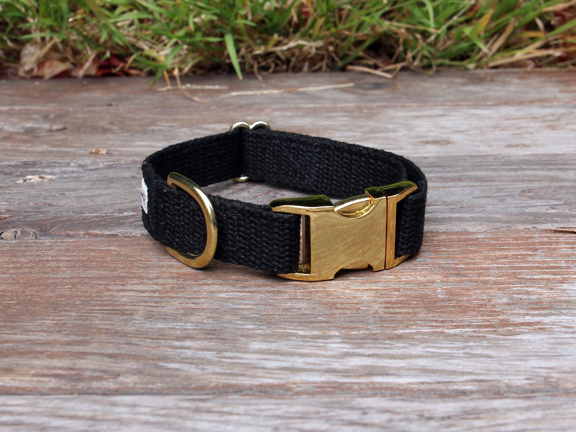 Just Hemp Black Dog Collar Brass