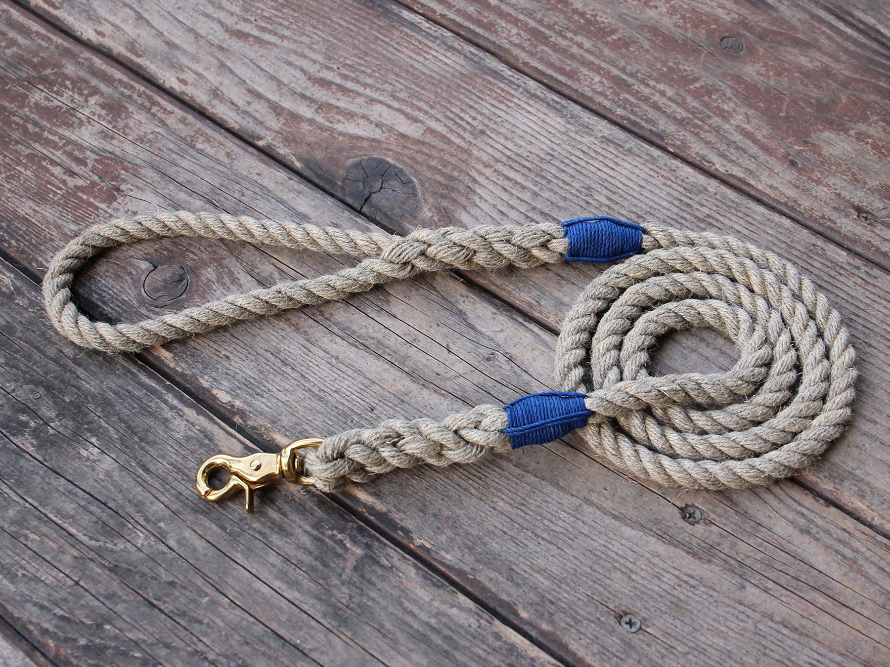 Just Hemp Rope Dog Leash with Trigger Snap Blue Twine