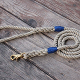 Just Hemp Rope Dog Leash with Trigger Snap Blue Twine