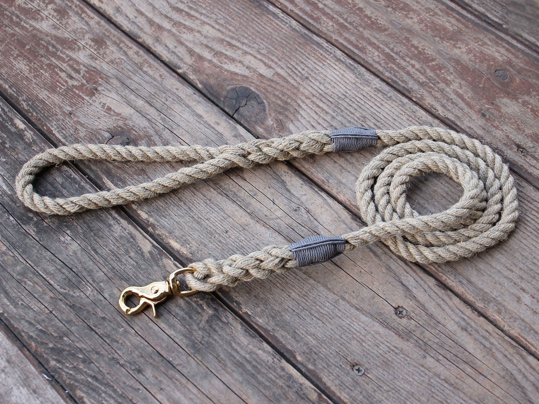 Just Hemp Rope Dog Leash with Trigger Snap Slate Twine