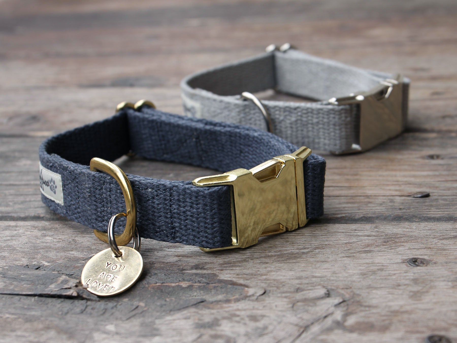 Just Hemp Nantucket Blue Dog Collar & Pebble Beach Silver Dog Collar