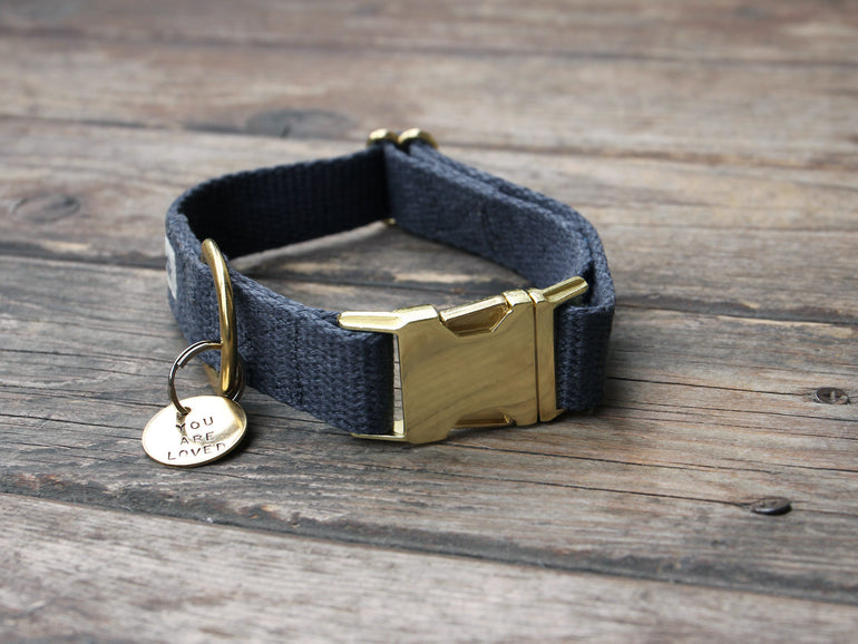 Just Hemp Nantucket Blue Dog Collar with Brass Hardware