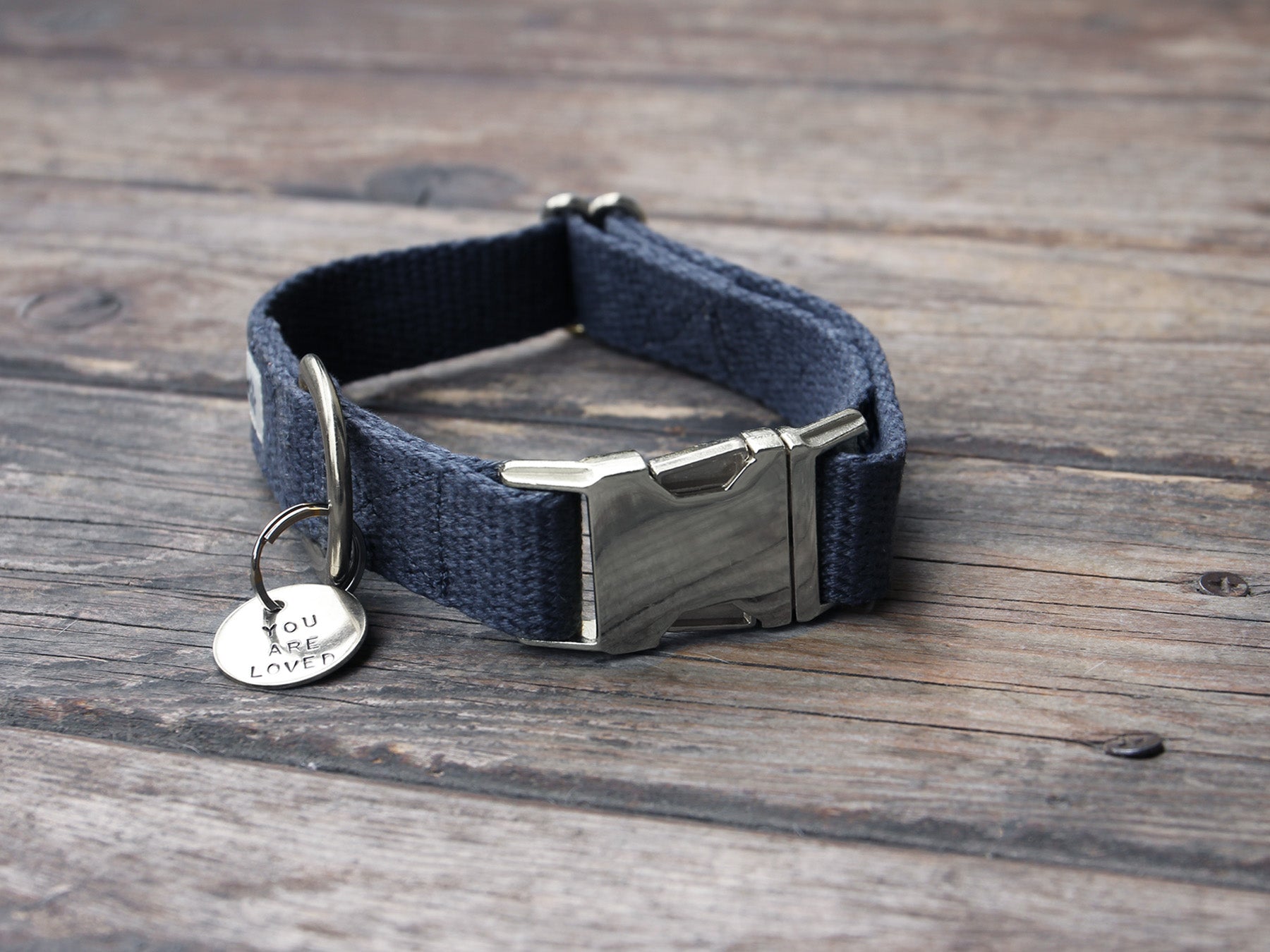 Just Hemp Nantucket Blue Dog Collar with Nickel Hardware