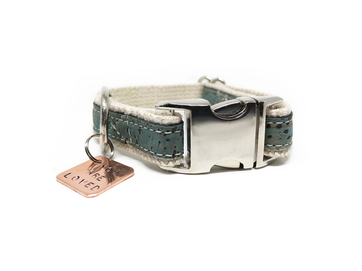 Lil' Adventurer Cork Leather Hemp Small Dog Collar in Blue