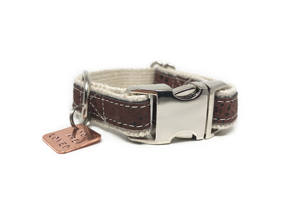 Lil' Adventurer Cork Leather Hemp Small Dog Collar in Brown