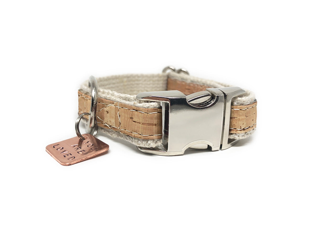 Lil' Adventurer Natural Cork Leather Hemp Small Dog Collar