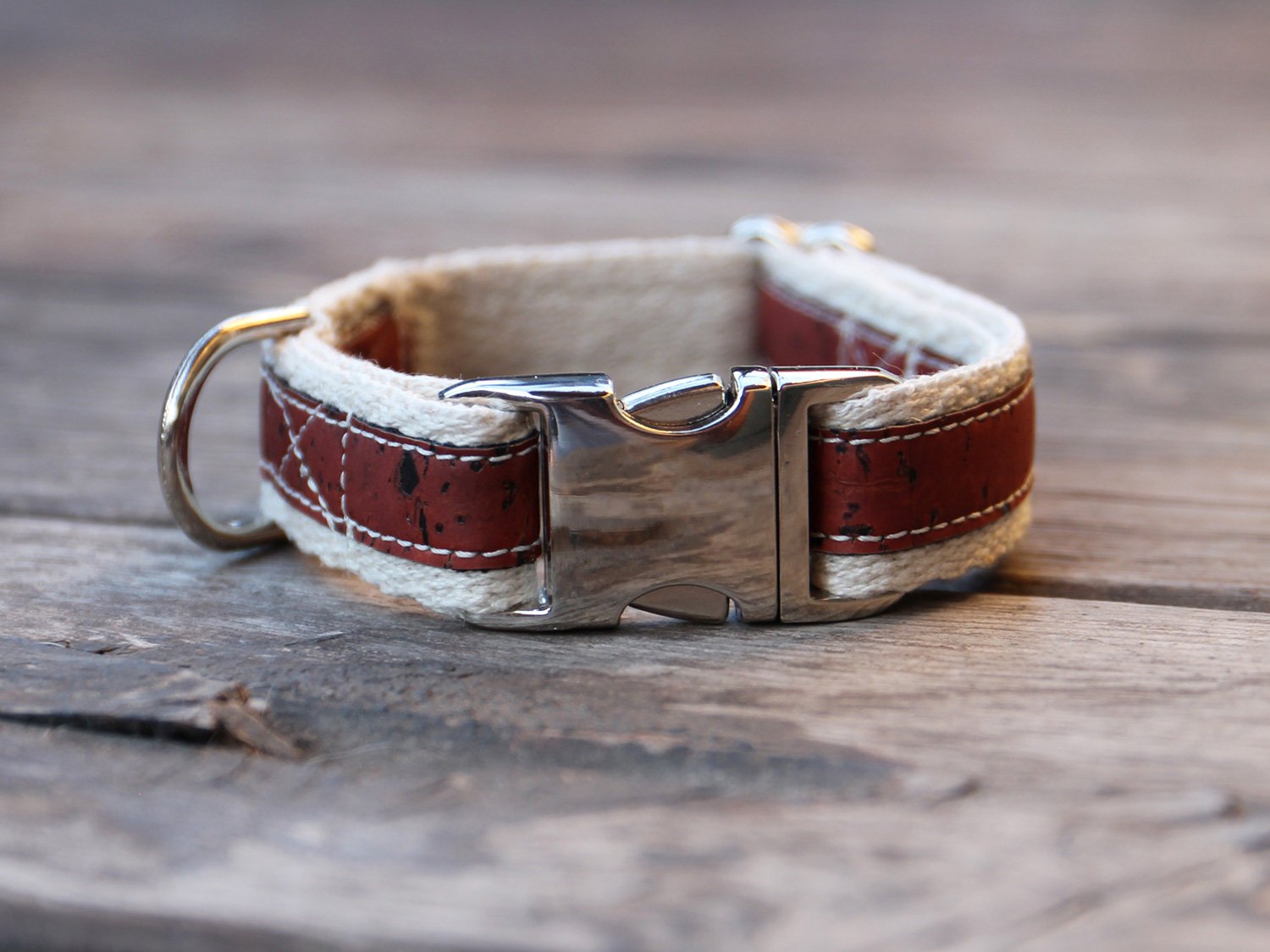 Lil' Adventurer Cork Leather Hemp Small Dog Collar in Red