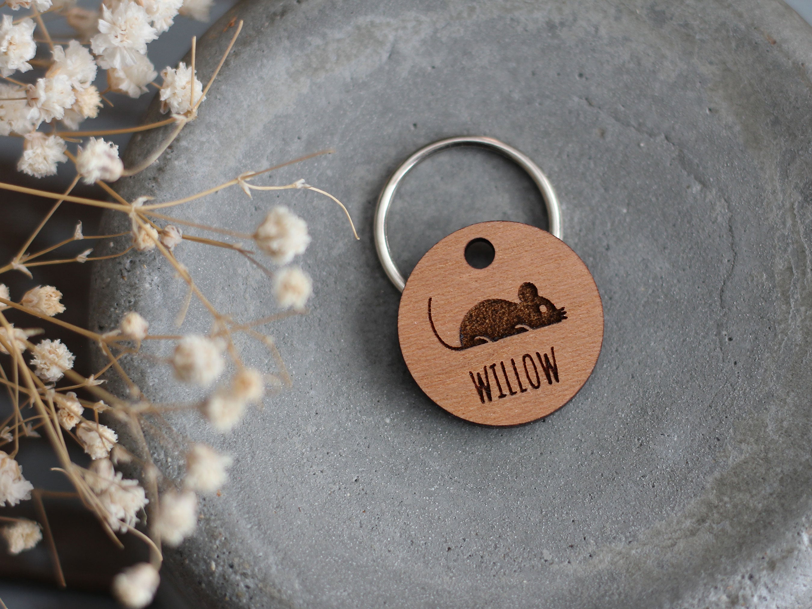 Mouse Wooden Cat ID Tag