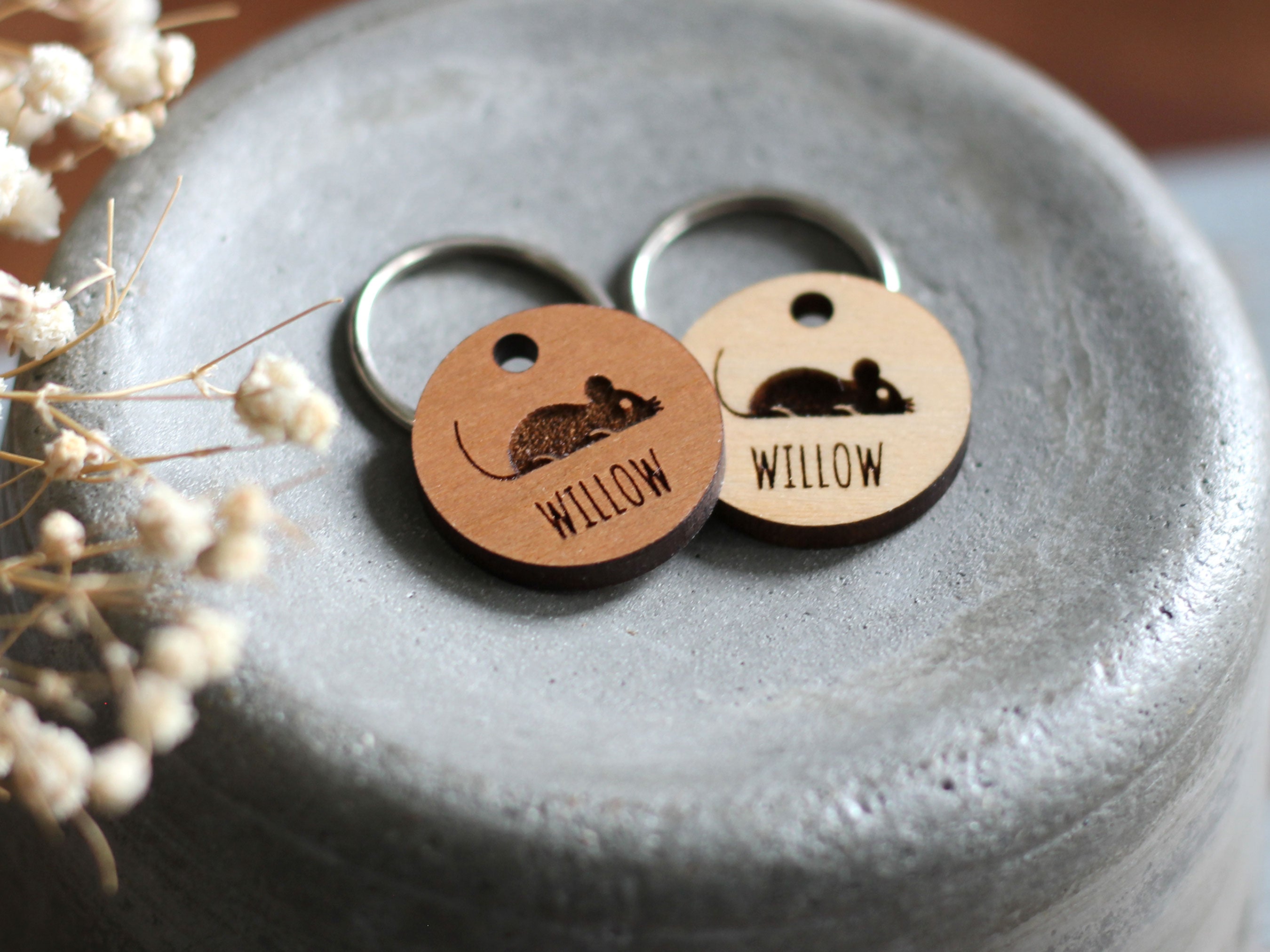Mouse Wooden Cat ID Tag