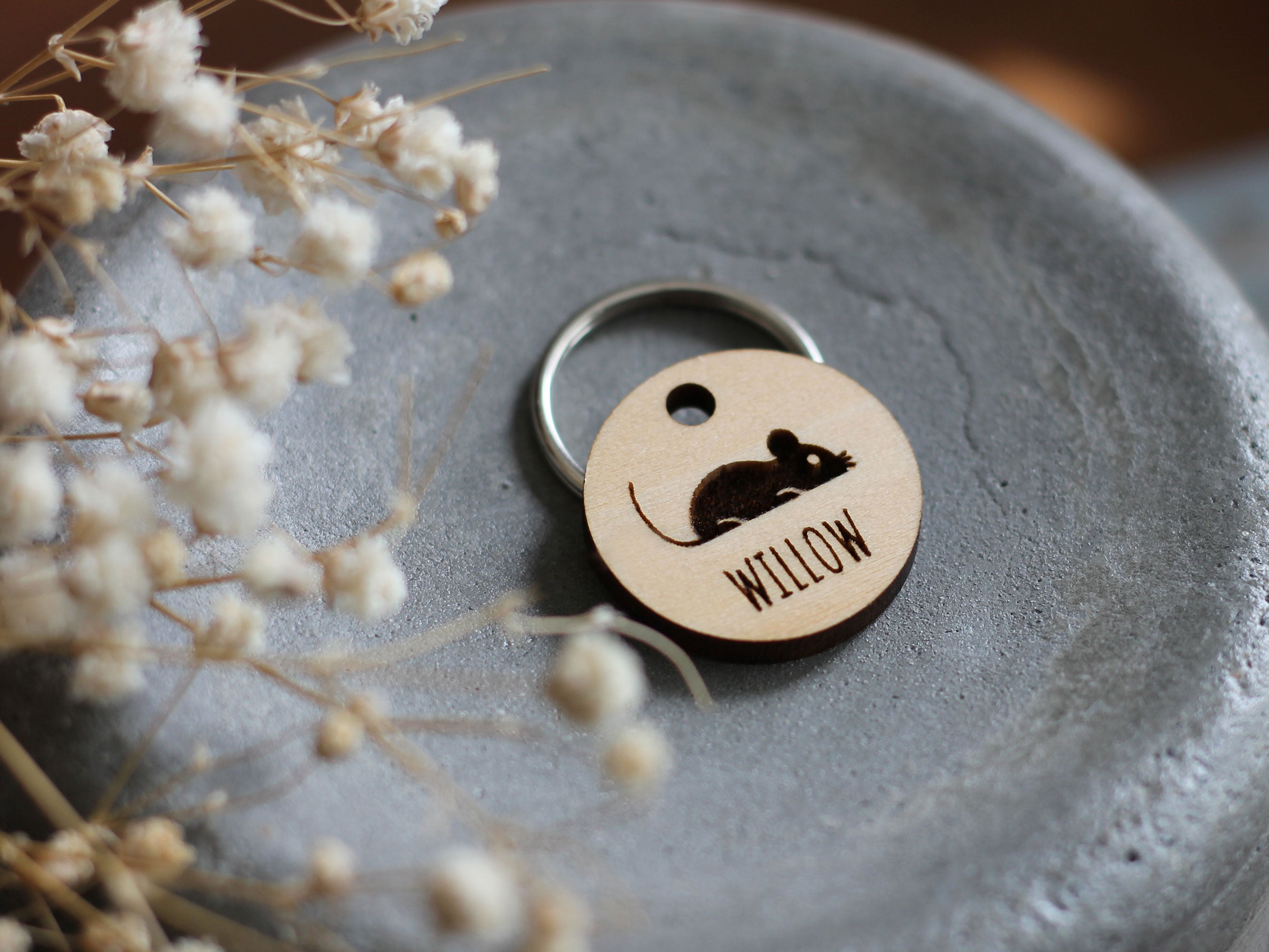 Mouse Wooden Cat ID Tag