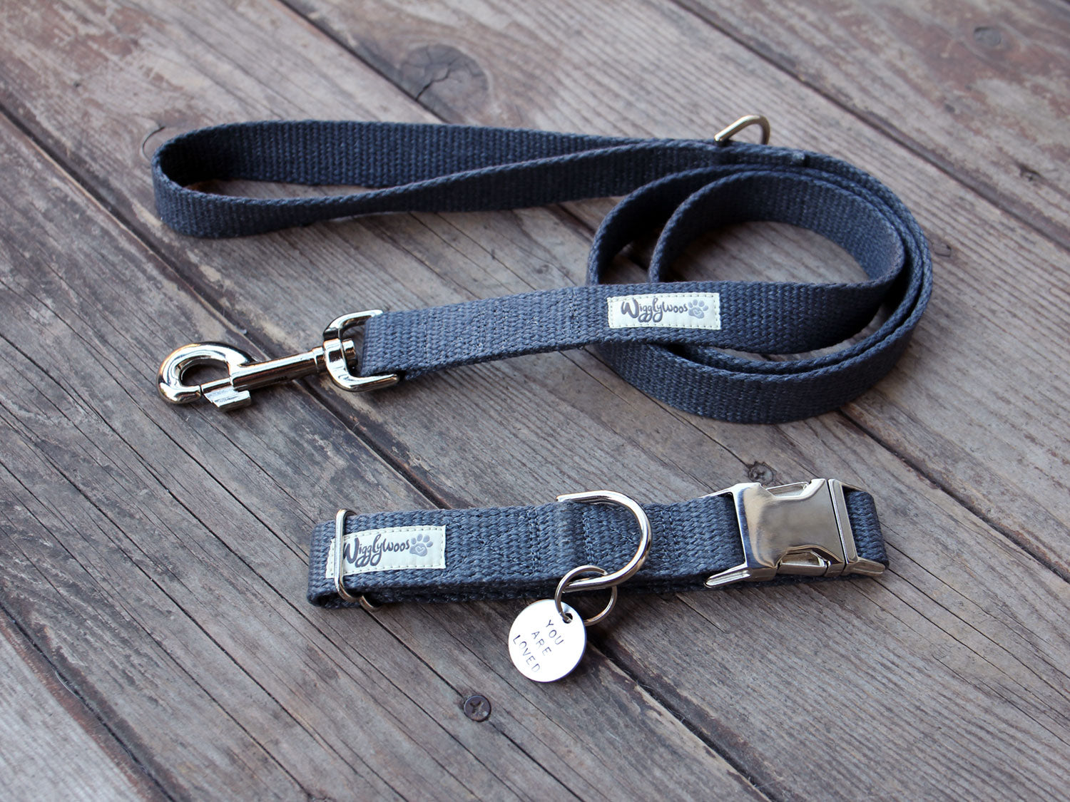 Nantucket Blue Flat Hemp Dog Leash And Collar