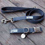 Nantucket Blue Flat Hemp Dog Leash And Collar