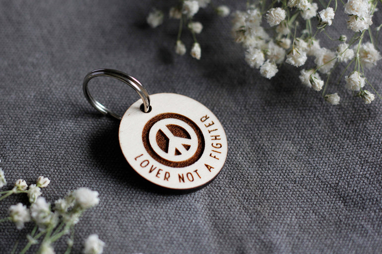 Lover Not a Fighter Round Wooden Dog ID Tag