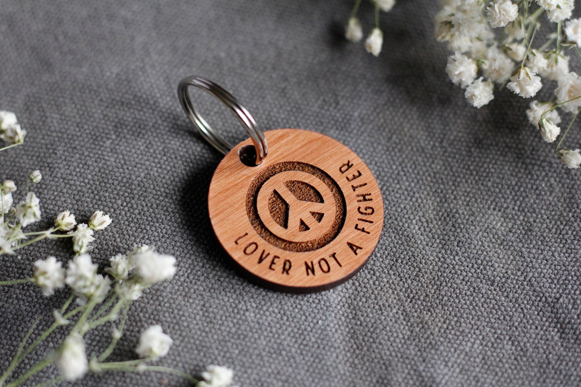 Lover Not a Fighter Round Wooden Dog ID Tag