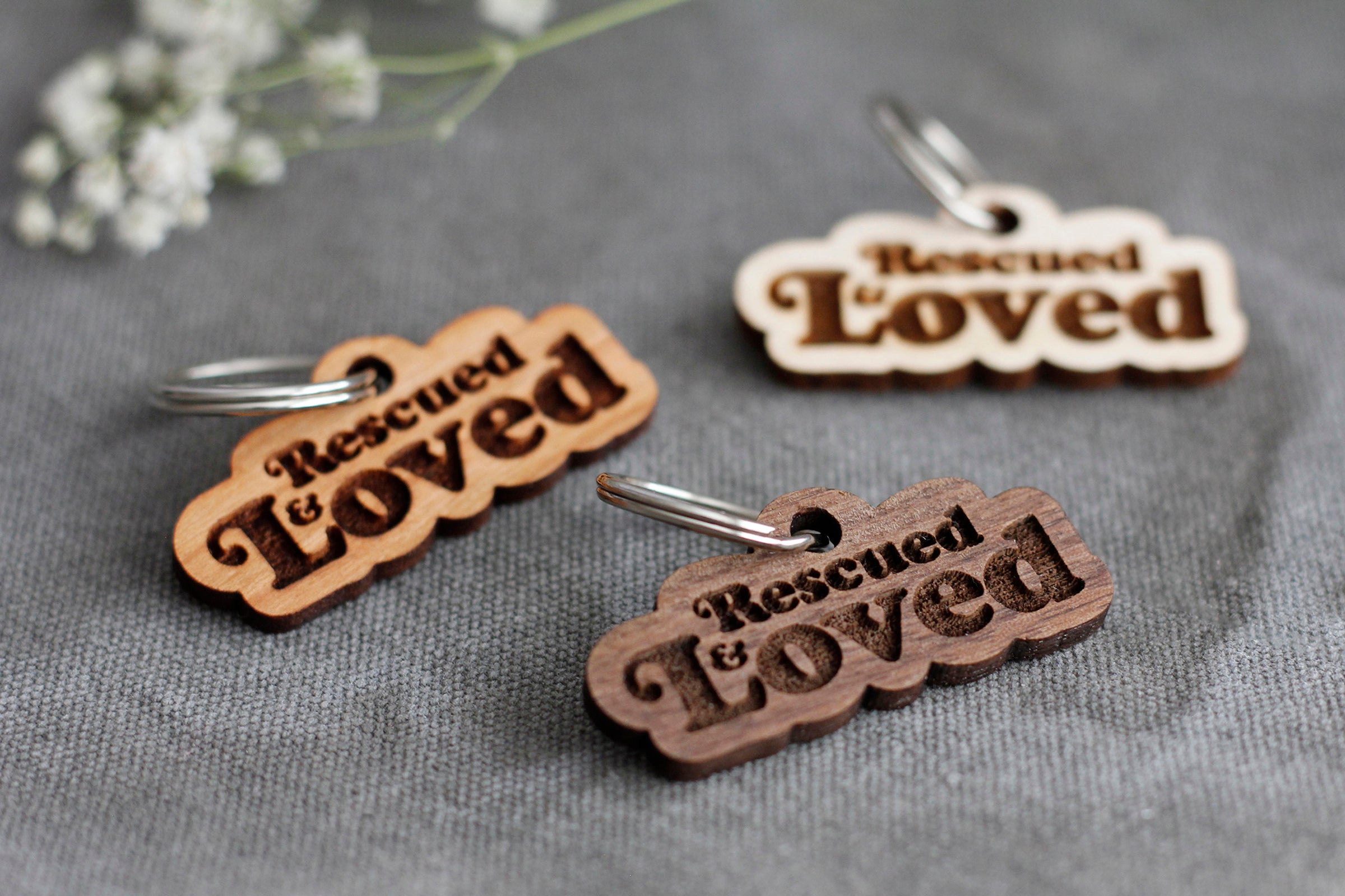 Rescued & Loved Badge Style Wooden Pet Tag