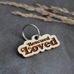 Rescued & Loved Badge Style Engraved Wooden Pet Tag Bass