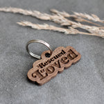 Rescued & Loved Badge Style Engraved Wooden Pet Tag Walnut
