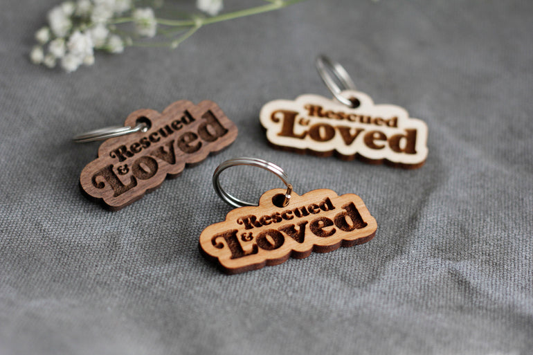 Rescued & Loved Badge Style Wooden Pet Tag