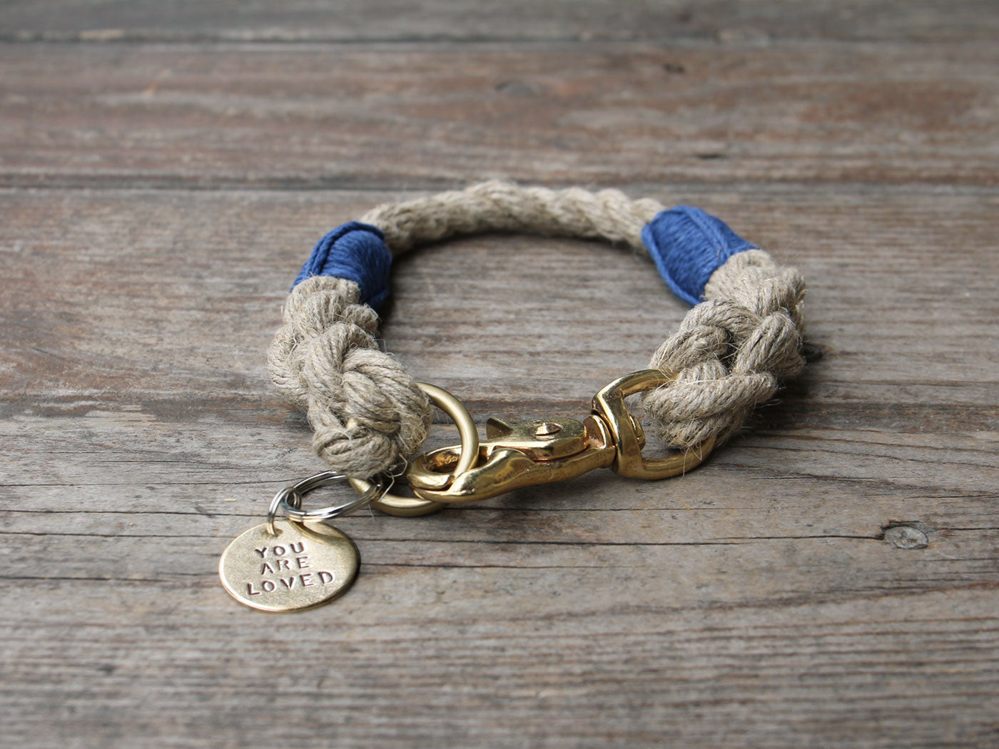 Rope Dog Collar Blue Bronze