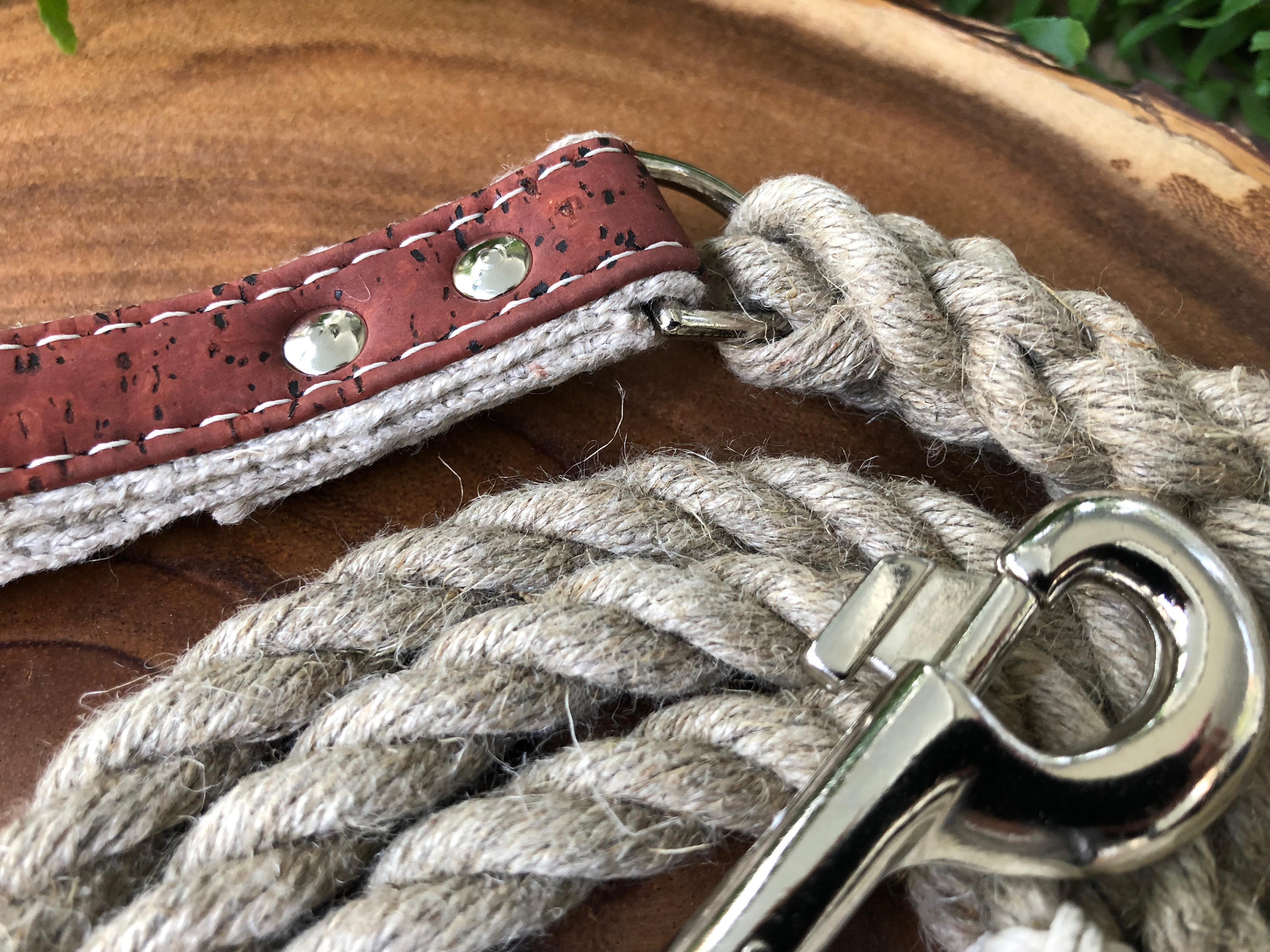 Hemp Rope Dog Leash with Cork Leather Handle