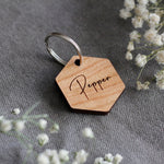 Script Font Hexagon Wooden Pet Tag