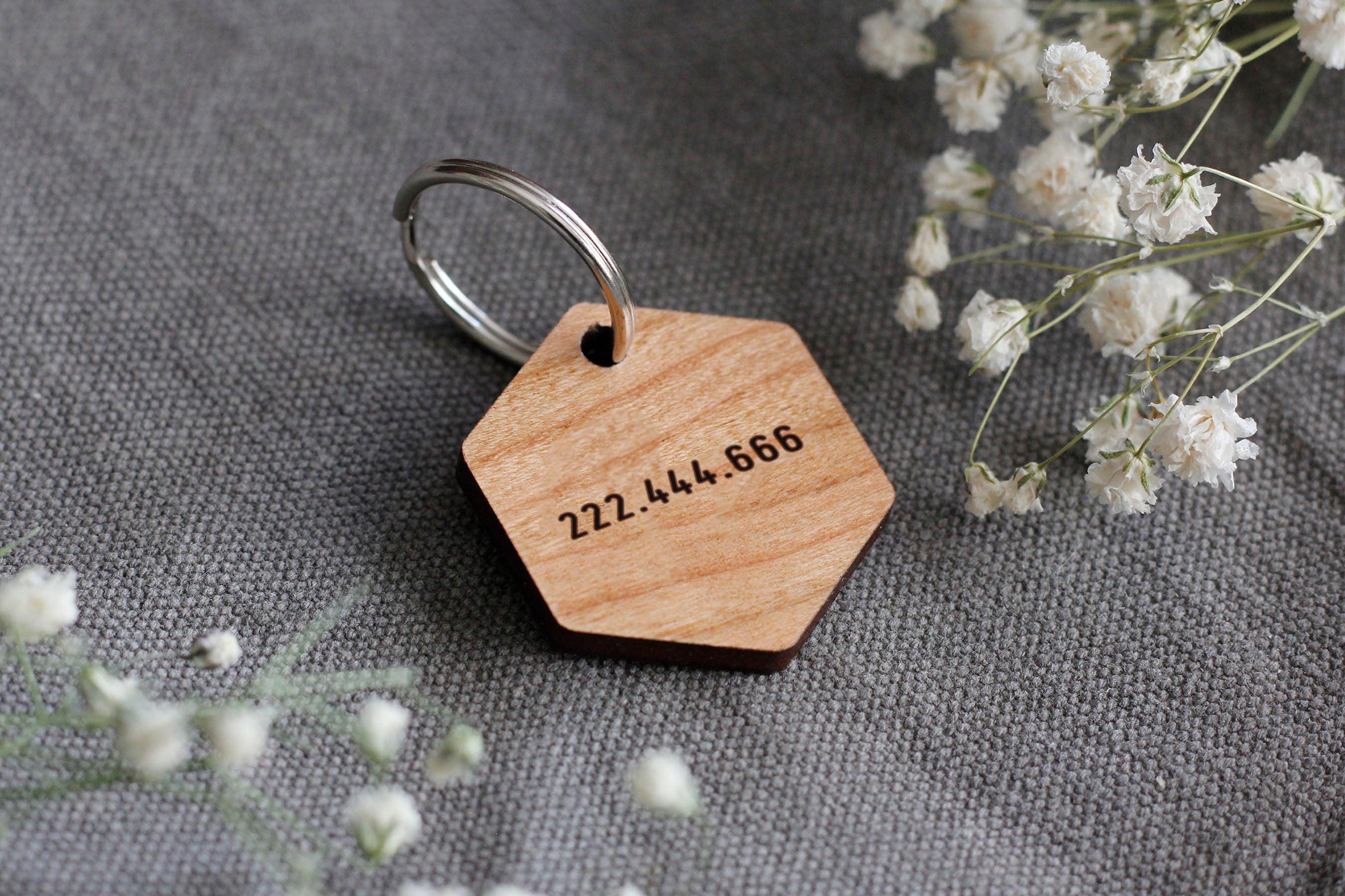 Script Font Hexagon Wooden Pet Tag Back