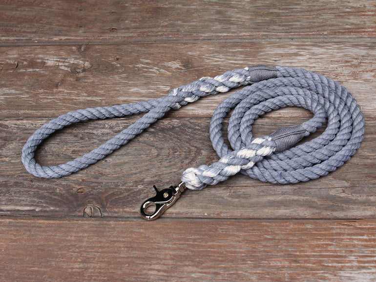 Seaside Blue Nautical Cotton Rope Dog Leash Slate Twine