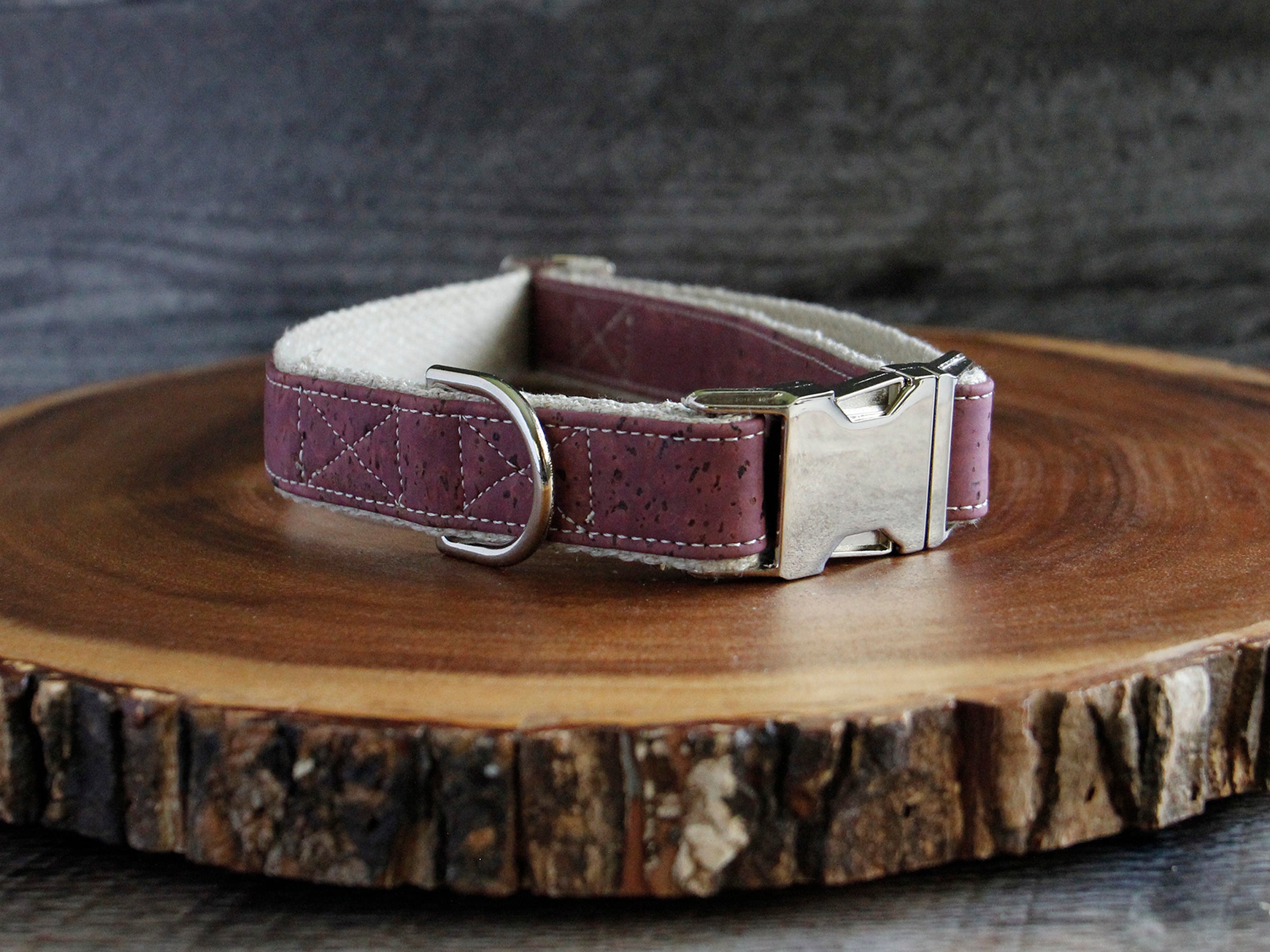 Signature Natural Cork Leather Dog Collar Purple