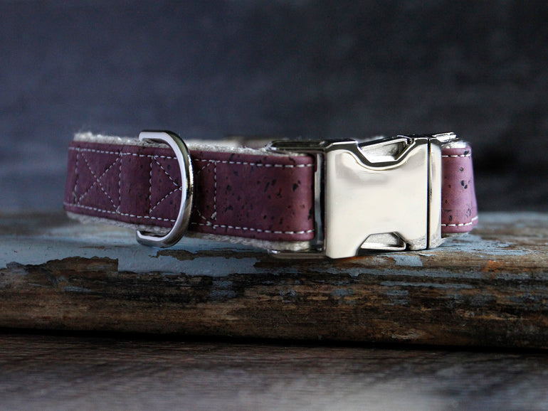 Signature Natural Cork Leather Dog Collar Purple