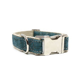 Signature Natural Cork Leather Dog Collar in Ocean Blue