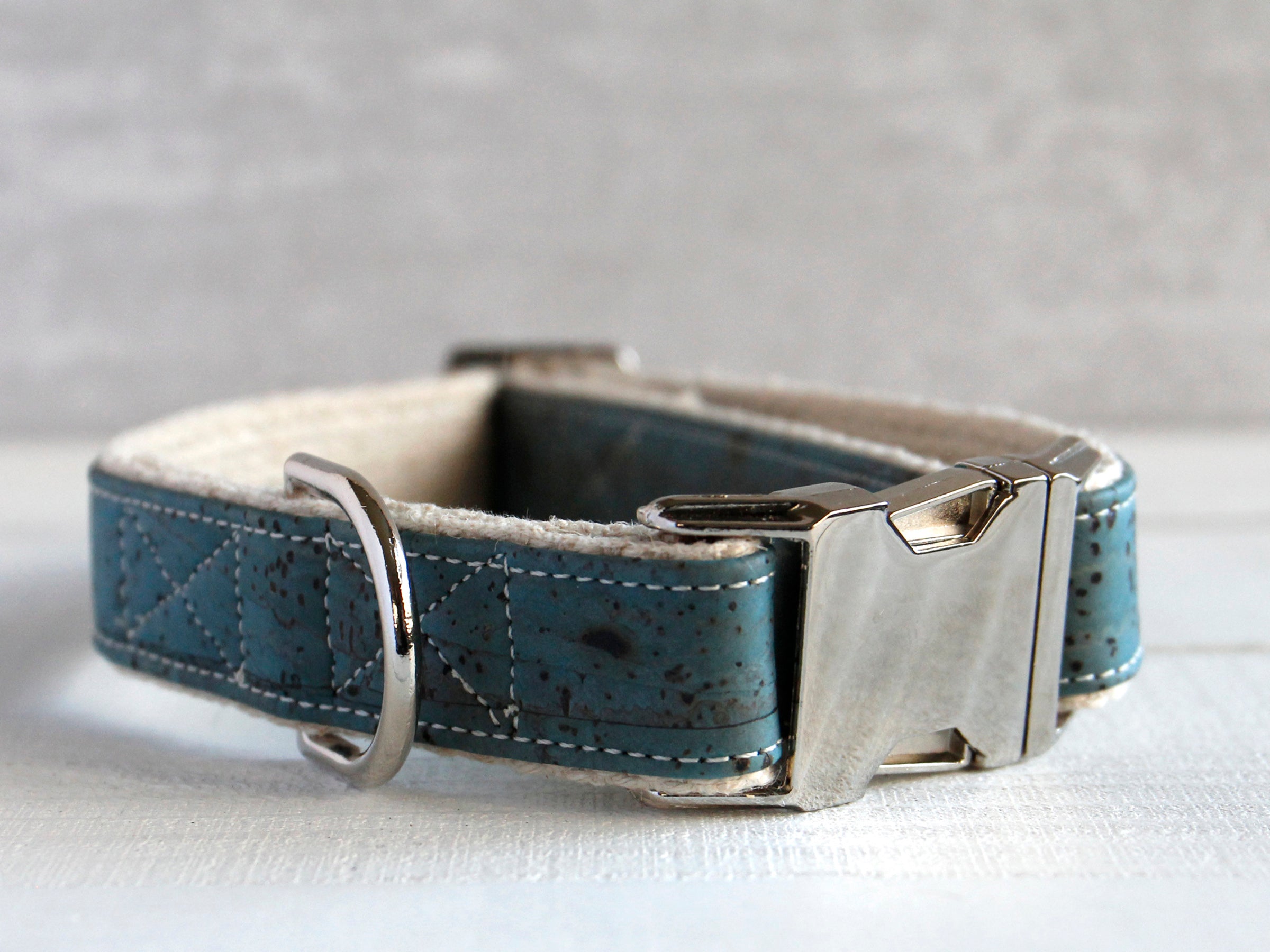 Signature Natural Cork Leather Dog Collar Ocean Blue