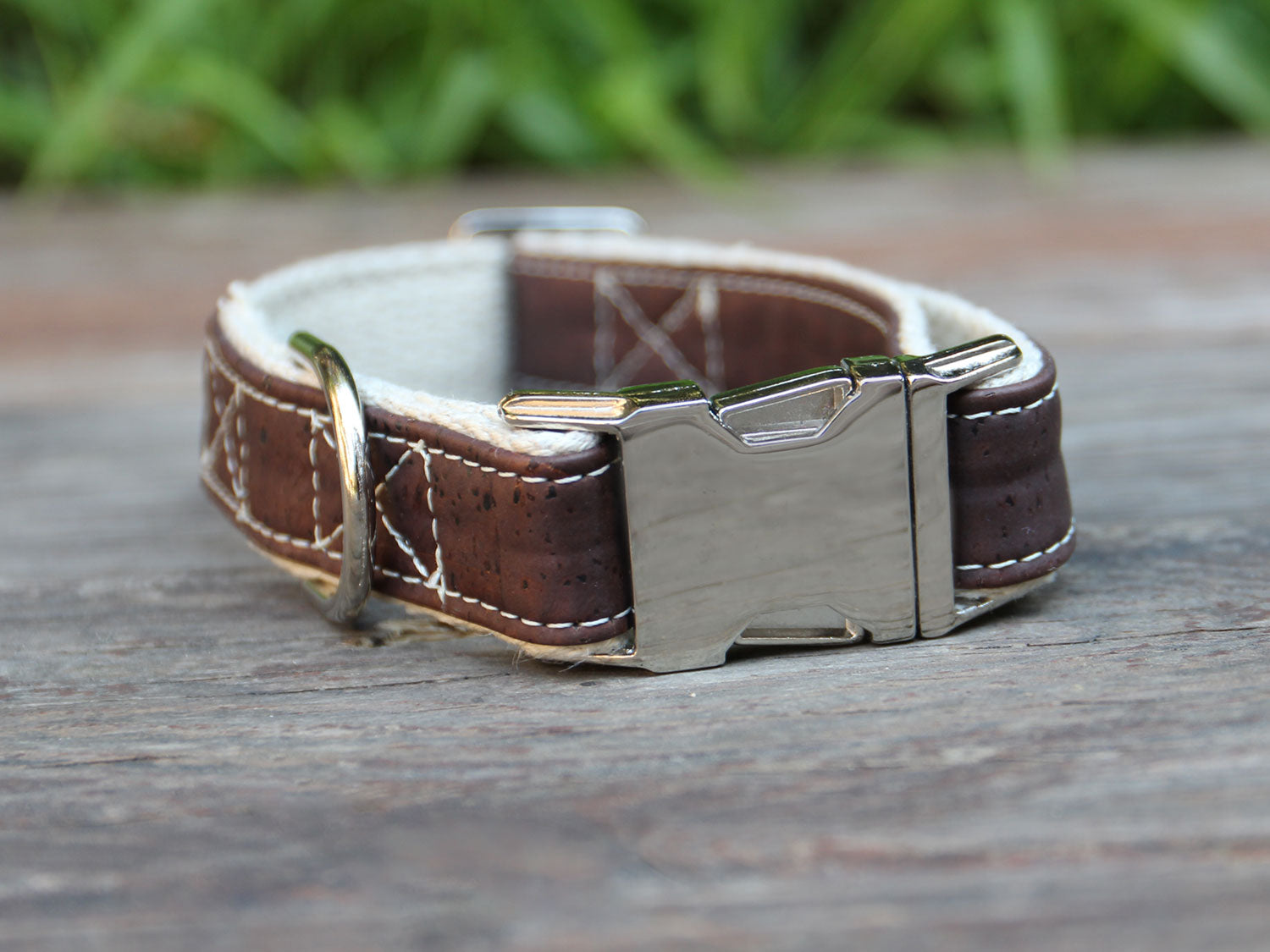 Signature Natural Cork Leather Dog Collar in Saddle Brown