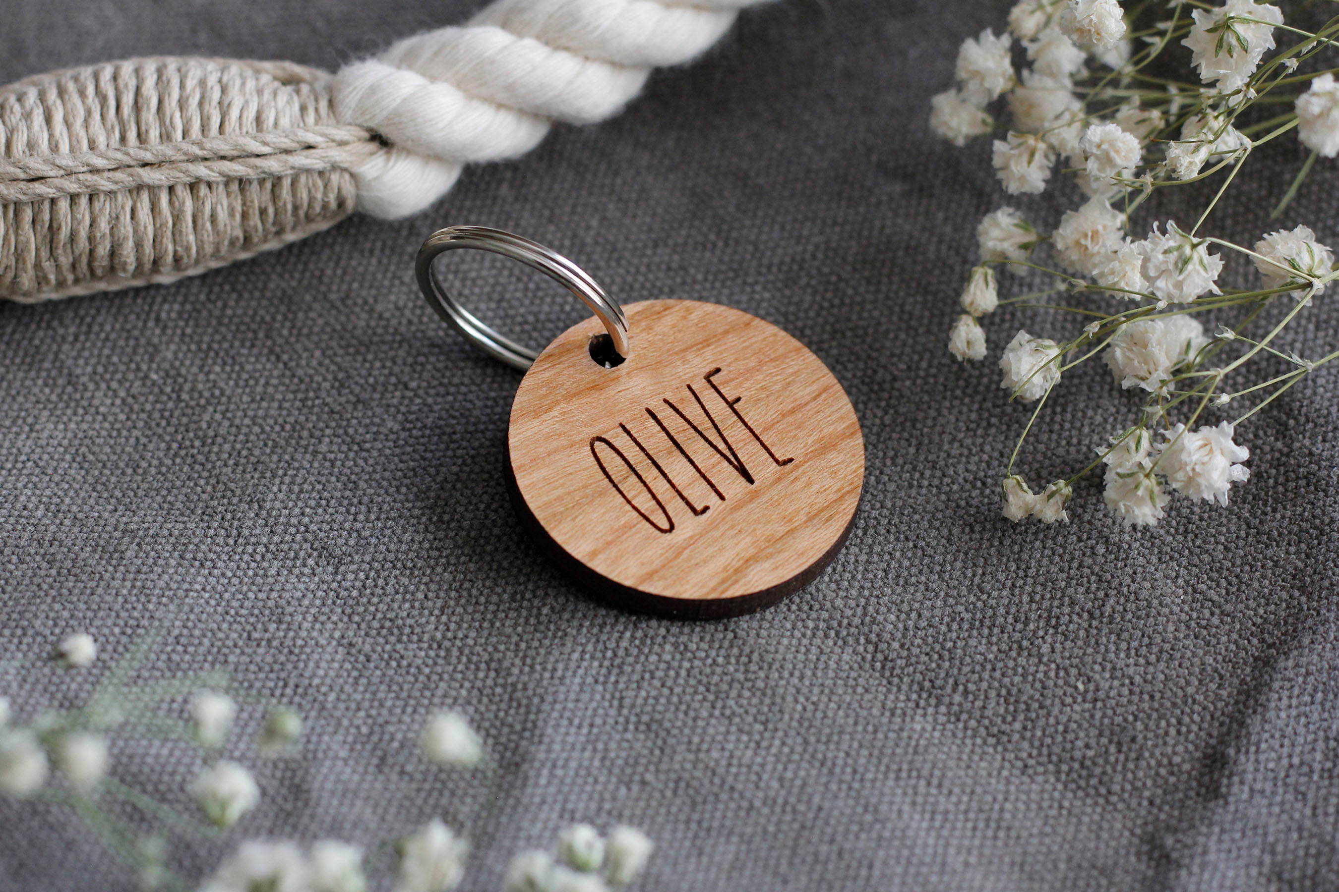 Skinny Font Round Wooden Pet Tag