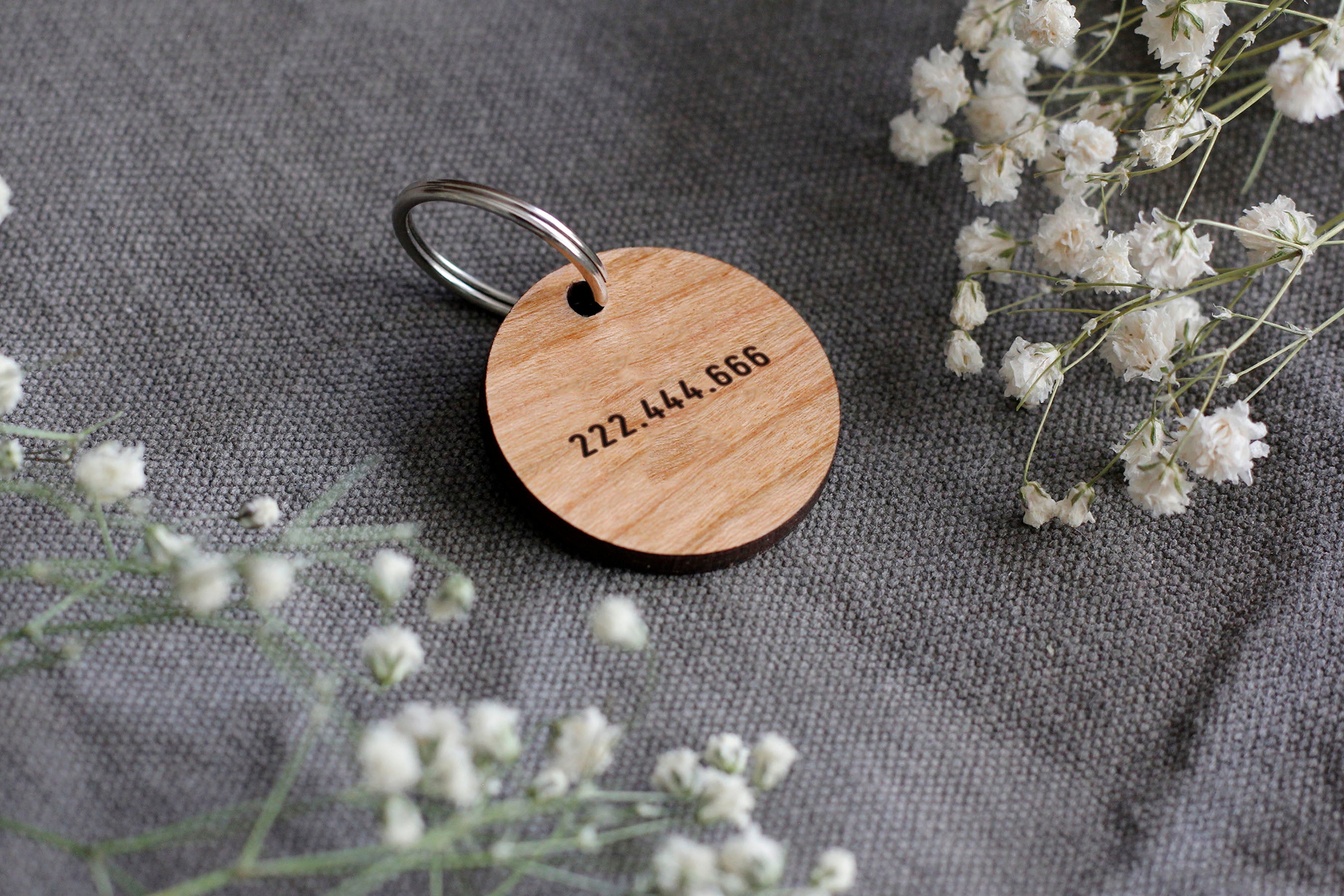 Skinny Font Round Wooden Pet Tag Back
